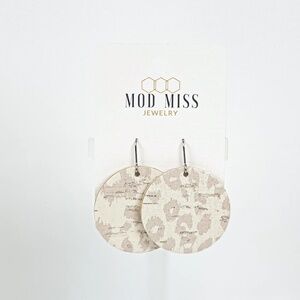 Cork+Leather Round Earring "Leopard Nude'' NEW WITH TAGS